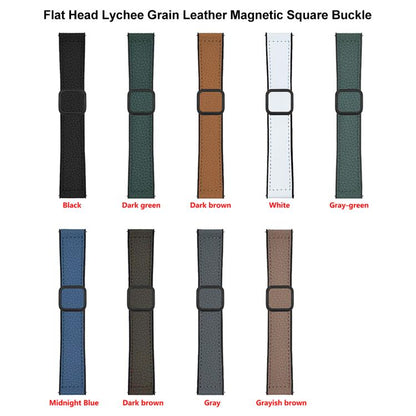 xDfind Flat-head Litchi Texture Vegan Leather Magnetic Buckle Watch Band, 18mm, 20mm, 22mm