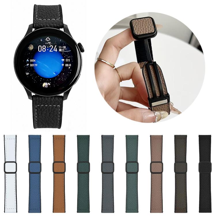xDfind Flat-head Litchi Texture Vegan Leather Magnetic Buckle Watch Band, 18mm, 20mm, 22mm