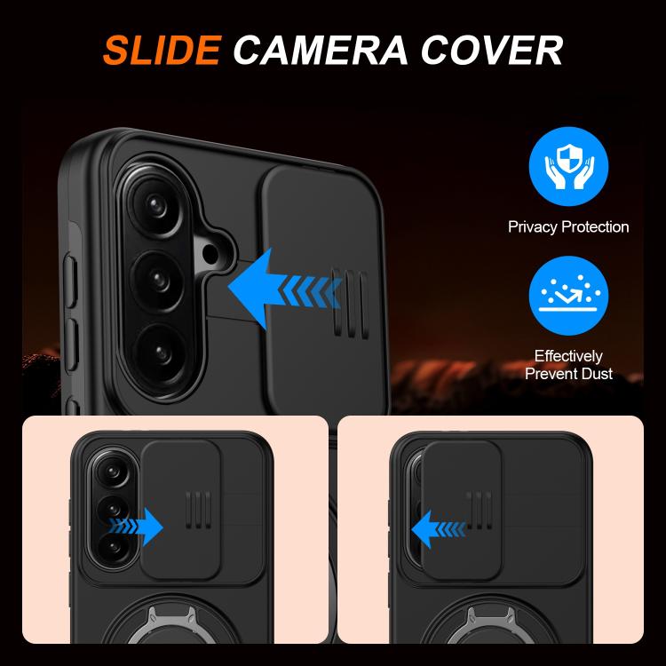 Camera Sliding Shield Magnetic Rotation Holder Phone Case, For Galaxy S26 FE 5G, For Galaxy Z Fold8 Ultra 5G, For Galaxy S26+ 5G, For Galaxy S26 Ultra 5G, For Galaxy S26 5G, For Galaxy S25 FE 5G, For Galaxy S25 / S24 5G, For Galaxy S25+ / S24+ 5G      ...