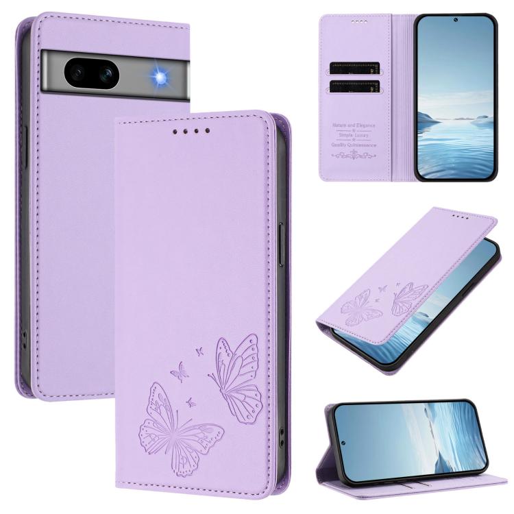 Strong Magnetic Dual Butterfly RFID Vegan Leather Phone Case, For Google Pixel 7a