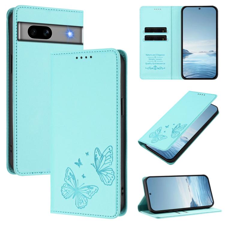 Strong Magnetic Dual Butterfly RFID Vegan Leather Phone Case, For Google Pixel 7a