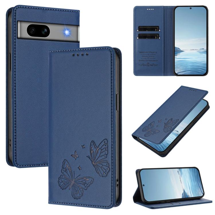 Strong Magnetic Dual Butterfly RFID Vegan Leather Phone Case, For Google Pixel 7a