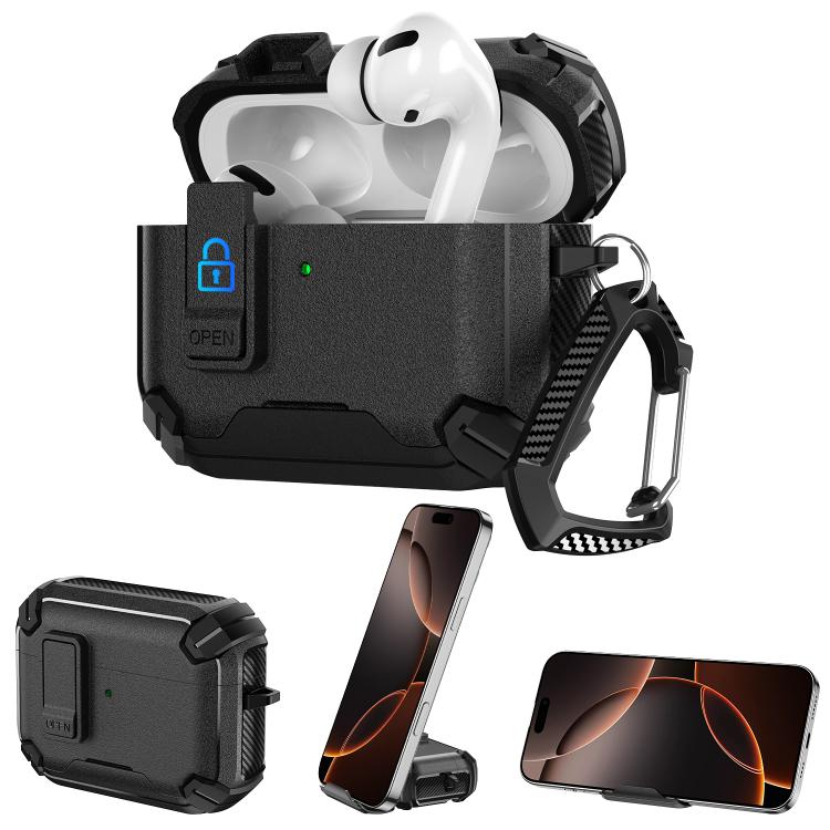Explorer Dual Color Side Carbon Fiber Magnetic Holder Earphone Case, For AirPods Pro 3, For AirPods Pro 2 / Pro