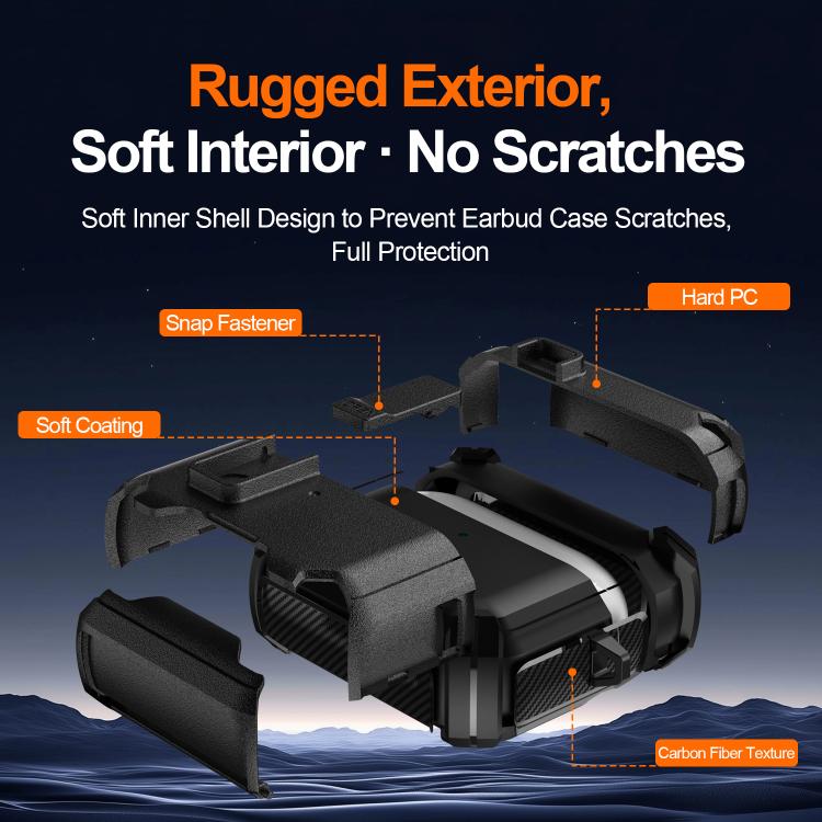 Explorer Dual Color Side Carbon Fiber Magnetic Holder Earphone Case, For AirPods Pro 3, For AirPods Pro 2 / Pro