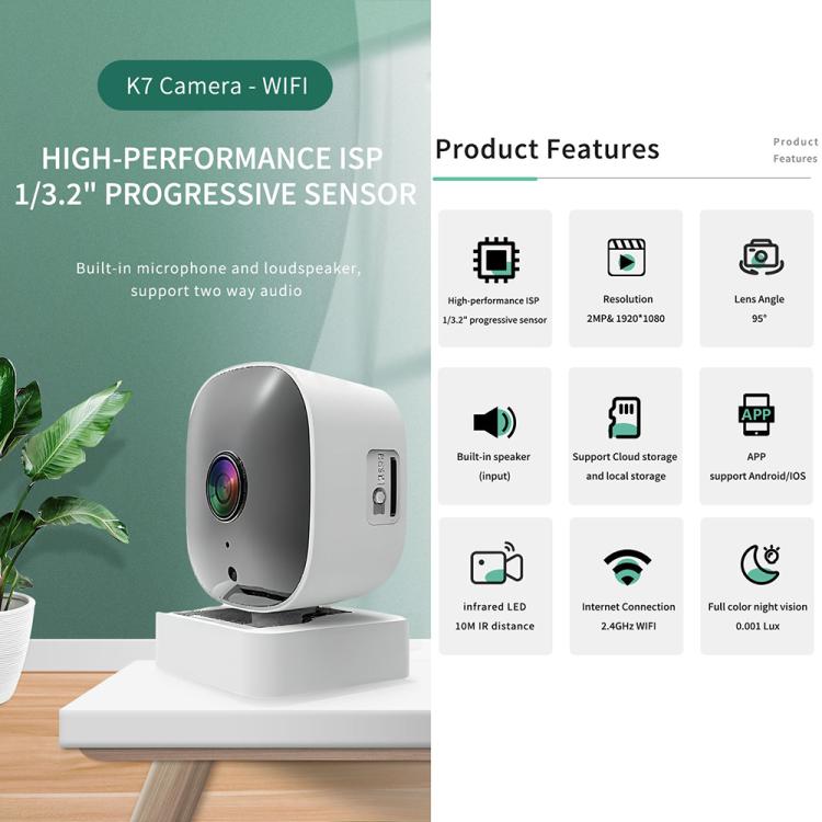 Wireless WiFi Smart High-Definition Wide-Angle Surveillance Camera, 30W Pixels, 300W Pixels