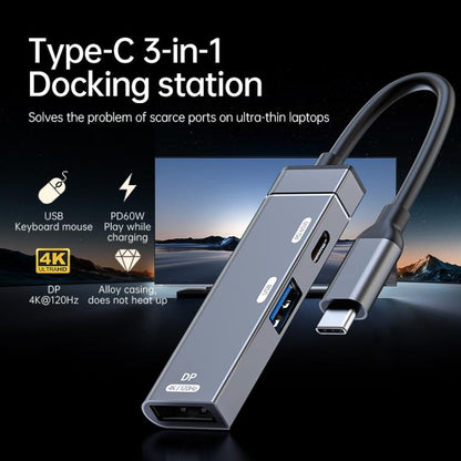 60W Type-C to Type-C, USB-A, 4K DisplayPort HUB Docking Station, Type-C to Type-C+USB+DP