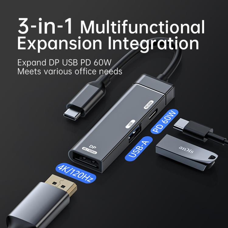 60W Type-C to Type-C, USB-A, 4K DisplayPort HUB Docking Station, Type-C to Type-C+USB+DP