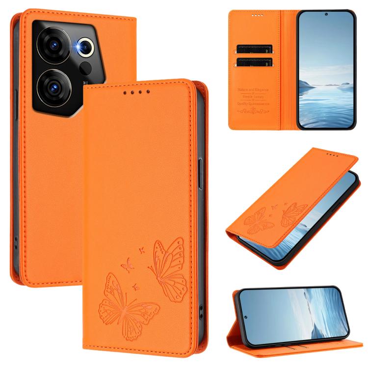 Strong Magnetic Dual Butterfly RFID Vegan Leather Phone Case, For Tecno Pova 6 / Pova 6 Pro, For Tecno Camon 30 Pro, For Tecno Camon 30 4G / Camon 30 5G, For Tecno Spark 20 Pro+, For Tecno Spark 20 / Spark 20C / Spark Go 2024, For Tecno Pova 5 Pro     ...