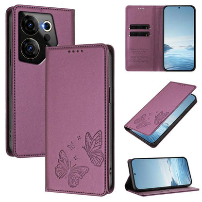 Strong Magnetic Dual Butterfly RFID Vegan Leather Phone Case, For Tecno Pova 6 / Pova 6 Pro, For Tecno Camon 30 Pro, For Tecno Camon 30 4G / Camon 30 5G, For Tecno Spark 20 Pro+, For Tecno Spark 20 / Spark 20C / Spark Go 2024, For Tecno Pova 5 Pro     ...