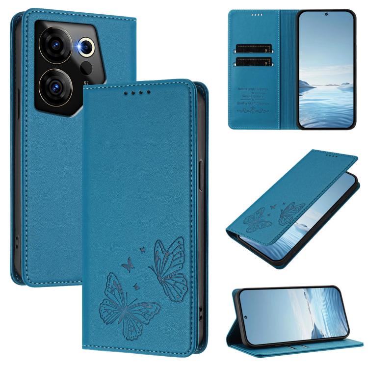 Strong Magnetic Dual Butterfly RFID Vegan Leather Phone Case, For Tecno Pova 6 / Pova 6 Pro, For Tecno Camon 30 Pro, For Tecno Camon 30 4G / Camon 30 5G, For Tecno Spark 20 Pro+, For Tecno Spark 20 / Spark 20C / Spark Go 2024, For Tecno Pova 5 Pro     ...