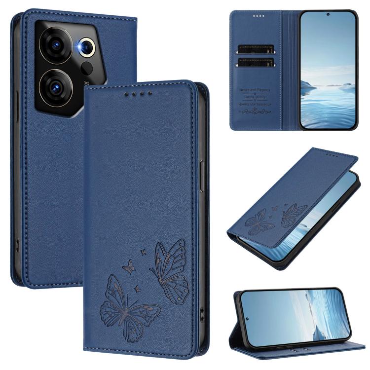 Strong Magnetic Dual Butterfly RFID Vegan Leather Phone Case, For Tecno Pova 6 / Pova 6 Pro, For Tecno Camon 30 Pro, For Tecno Camon 30 4G / Camon 30 5G, For Tecno Spark 20 Pro+, For Tecno Spark 20 / Spark 20C / Spark Go 2024, For Tecno Pova 5 Pro     ...