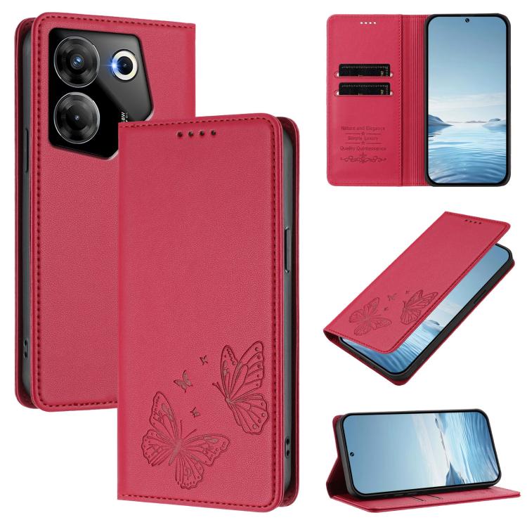 Strong Magnetic Dual Butterfly RFID Vegan Leather Phone Case, For Tecno Camon 20 Pro 5G, For Tecno Camon 20 / Camon 20 Pro 4G, For Tecno Spark 10 5G, For Tecno Spark 10 4G / Spark 10C, For Tecno Spark 10 Pro