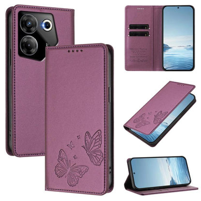 Strong Magnetic Dual Butterfly RFID Vegan Leather Phone Case, For Tecno Camon 20 Pro 5G, For Tecno Camon 20 / Camon 20 Pro 4G, For Tecno Spark 10 5G, For Tecno Spark 10 4G / Spark 10C, For Tecno Spark 10 Pro