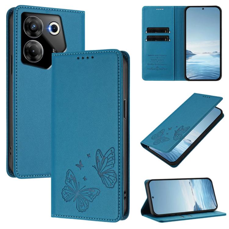 Strong Magnetic Dual Butterfly RFID Vegan Leather Phone Case, For Tecno Camon 20 Pro 5G, For Tecno Camon 20 / Camon 20 Pro 4G, For Tecno Spark 10 5G, For Tecno Spark 10 4G / Spark 10C, For Tecno Spark 10 Pro