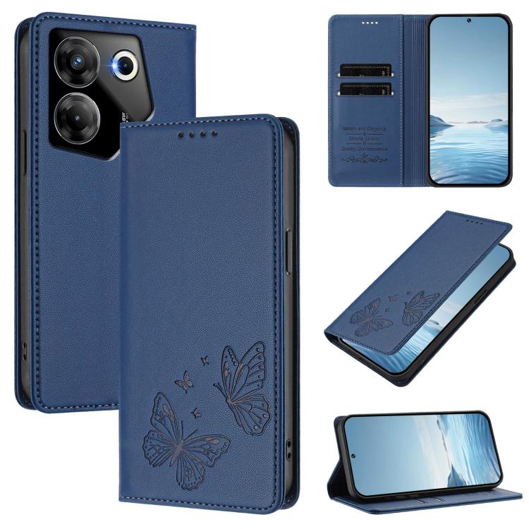 Strong Magnetic Dual Butterfly RFID Vegan Leather Phone Case, For Tecno Camon 20 Pro 5G, For Tecno Camon 20 / Camon 20 Pro 4G, For Tecno Spark 10 5G, For Tecno Spark 10 4G / Spark 10C, For Tecno Spark 10 Pro