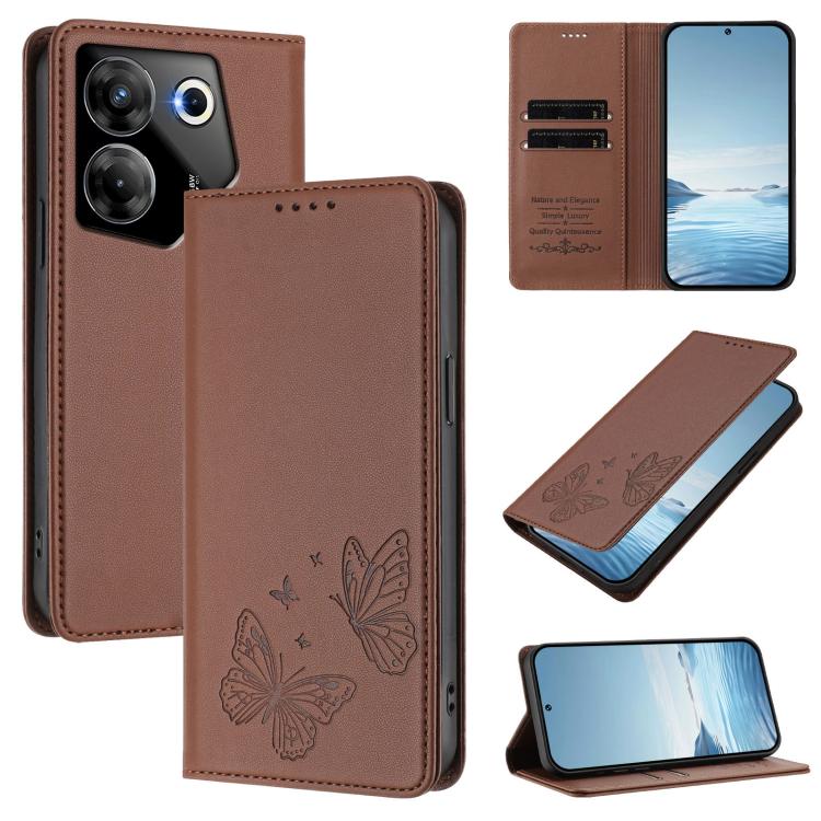 Strong Magnetic Dual Butterfly RFID Vegan Leather Phone Case, For Tecno Camon 20 Pro 5G, For Tecno Camon 20 / Camon 20 Pro 4G, For Tecno Spark 10 5G, For Tecno Spark 10 4G / Spark 10C, For Tecno Spark 10 Pro