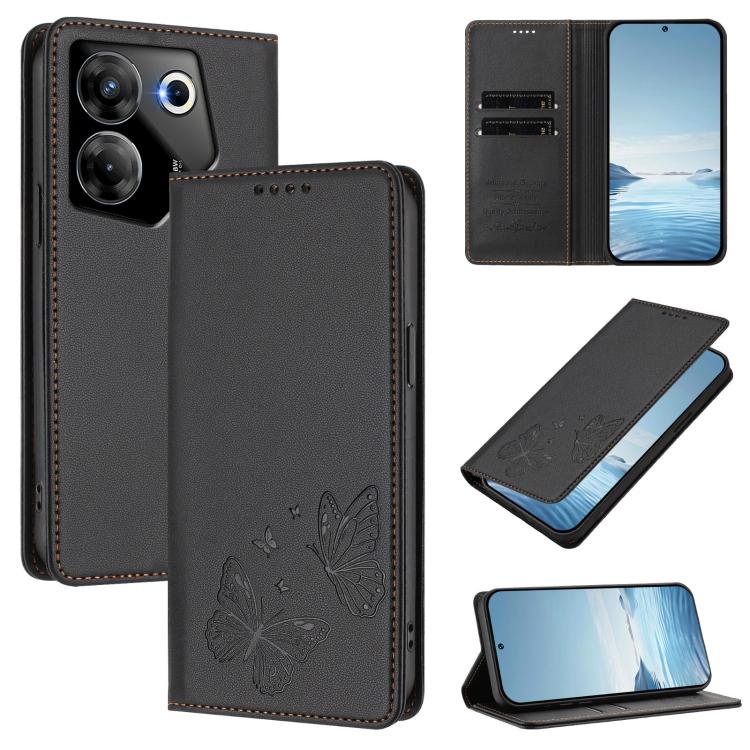 Strong Magnetic Dual Butterfly RFID Vegan Leather Phone Case, For Tecno Camon 20 Pro 5G, For Tecno Camon 20 / Camon 20 Pro 4G, For Tecno Spark 10 5G, For Tecno Spark 10 4G / Spark 10C, For Tecno Spark 10 Pro