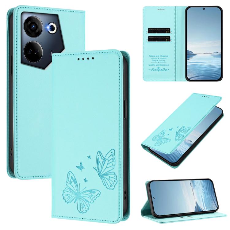 Strong Magnetic Dual Butterfly RFID Vegan Leather Phone Case, For Tecno Camon 20 Pro 5G, For Tecno Camon 20 / Camon 20 Pro 4G, For Tecno Spark 10 5G, For Tecno Spark 10 4G / Spark 10C, For Tecno Spark 10 Pro