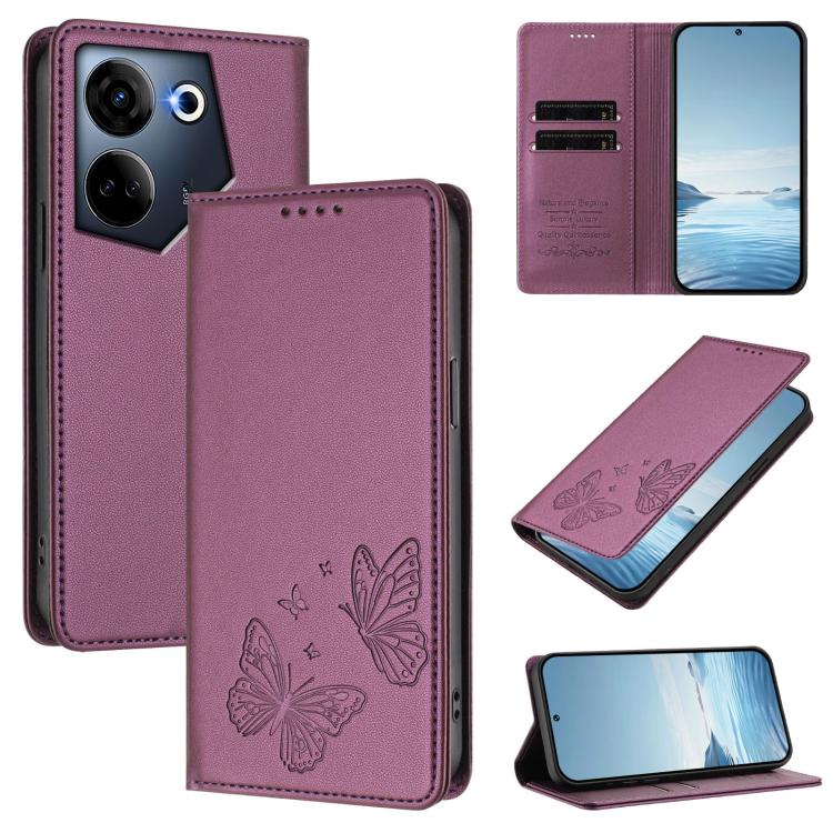 Strong Magnetic Dual Butterfly RFID Vegan Leather Phone Case, For Tecno Camon 20 Pro 5G, For Tecno Camon 20 / Camon 20 Pro 4G, For Tecno Spark 10 5G, For Tecno Spark 10 4G / Spark 10C, For Tecno Spark 10 Pro