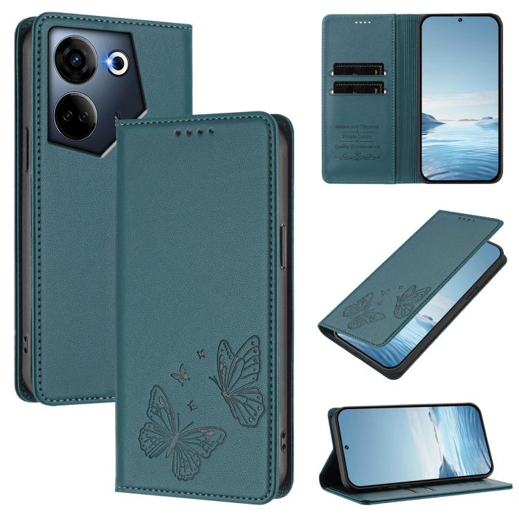 Strong Magnetic Dual Butterfly RFID Vegan Leather Phone Case, For Tecno Camon 20 Pro 5G, For Tecno Camon 20 / Camon 20 Pro 4G, For Tecno Spark 10 5G, For Tecno Spark 10 4G / Spark 10C, For Tecno Spark 10 Pro