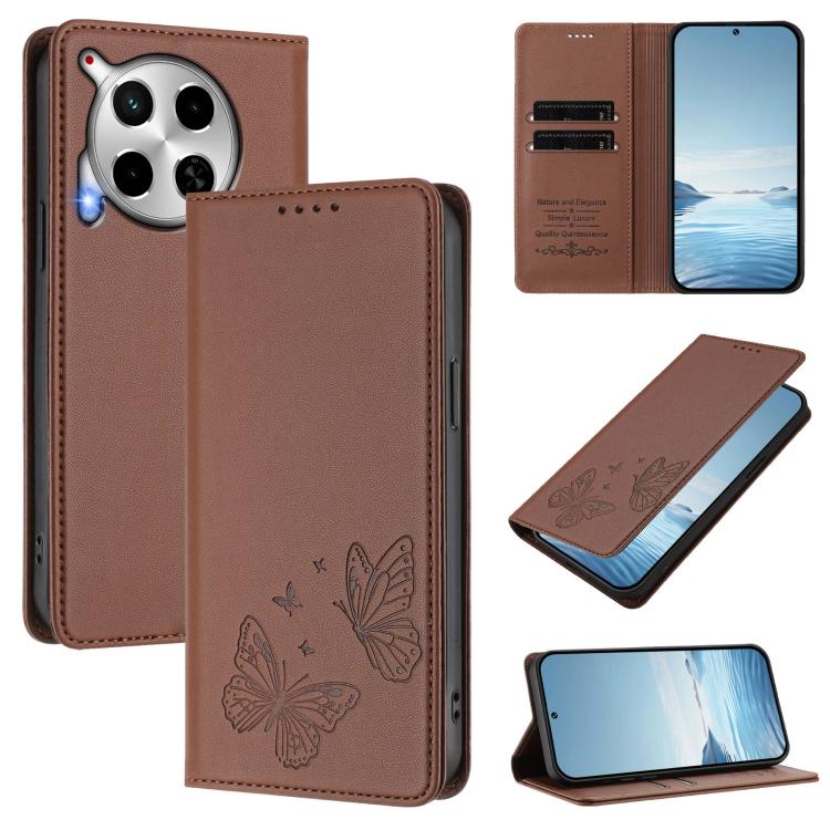 Strong Magnetic Dual Butterfly RFID Vegan Leather Phone Case, For Tecno Pova 6 / Pova 6 Pro, For Tecno Camon 30 Pro, For Tecno Camon 30 4G / Camon 30 5G, For Tecno Spark 20 Pro+, For Tecno Spark 20 / Spark 20C / Spark Go 2024, For Tecno Pova 5 Pro     ...
