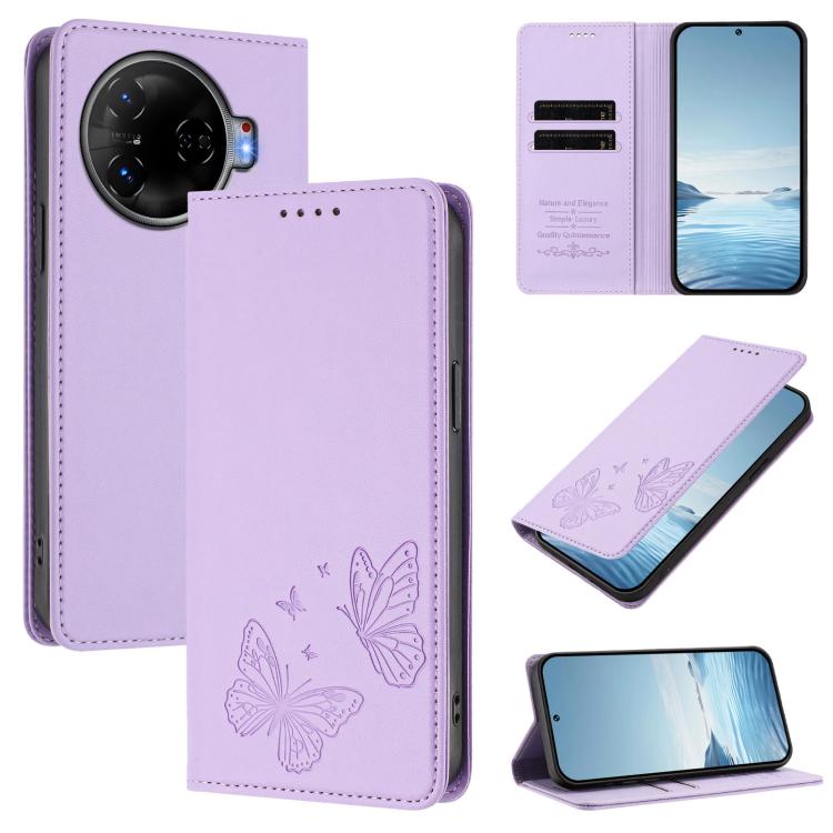 Strong Magnetic Dual Butterfly RFID Vegan Leather Phone Case, For Tecno Pova 6 / Pova 6 Pro, For Tecno Camon 30 Pro, For Tecno Camon 30 4G / Camon 30 5G, For Tecno Spark 20 Pro+, For Tecno Spark 20 / Spark 20C / Spark Go 2024, For Tecno Pova 5 Pro     ...