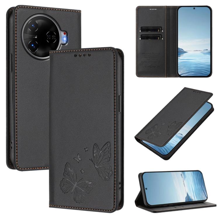Strong Magnetic Dual Butterfly RFID Vegan Leather Phone Case, For Tecno Pova 6 / Pova 6 Pro, For Tecno Camon 30 Pro, For Tecno Camon 30 4G / Camon 30 5G, For Tecno Spark 20 Pro+, For Tecno Spark 20 / Spark 20C / Spark Go 2024, For Tecno Pova 5 Pro     ...