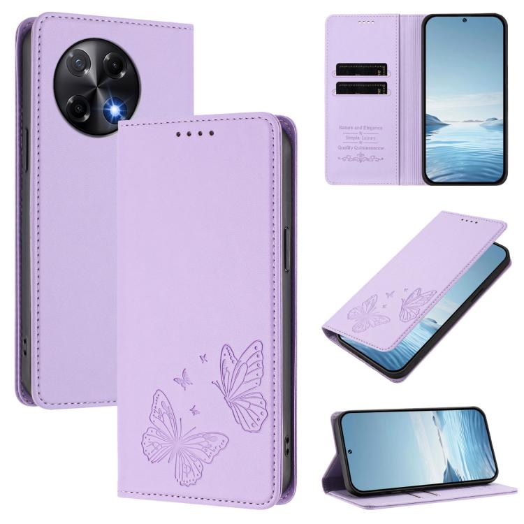 Strong Magnetic Dual Butterfly RFID Vegan Leather Phone Case, For Tecno Spark 40 Pro 4G, For Tecno Spark 40 4G, For Tecno Pova 7 Ultra 5G, For Tecno Pop 9 4G / Spark Go 1 / Spark Go 1S, For Tecno Camon 40 Pro 4G, For Tecno Camon 40 Premier             ...