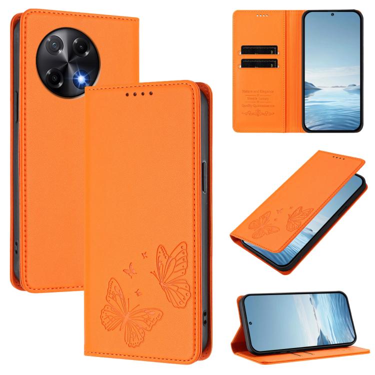 Strong Magnetic Dual Butterfly RFID Vegan Leather Phone Case, For Tecno Spark 40 Pro 4G, For Tecno Spark 40 4G, For Tecno Pova 7 Ultra 5G, For Tecno Pop 9 4G / Spark Go 1 / Spark Go 1S, For Tecno Camon 40 Pro 4G, For Tecno Camon 40 Premier             ...