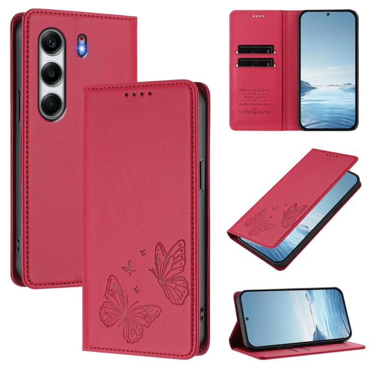 Strong Magnetic Dual Butterfly RFID Vegan Leather Phone Case, For Tecno Spark 40 Pro 4G, For Tecno Spark 40 4G, For Tecno Pova 7 Ultra 5G, For Tecno Pop 9 4G / Spark Go 1 / Spark Go 1S, For Tecno Camon 40 Pro 4G, For Tecno Camon 40 Premier             ...