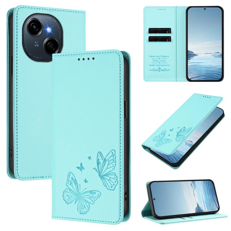 Strong Magnetic Dual Butterfly RFID Vegan Leather Phone Case, For Tecno Spark 40 Pro 4G, For Tecno Spark 40 4G, For Tecno Pova 7 Ultra 5G, For Tecno Pop 9 4G / Spark Go 1 / Spark Go 1S, For Tecno Camon 40 Pro 4G, For Tecno Camon 40 Premier             ...