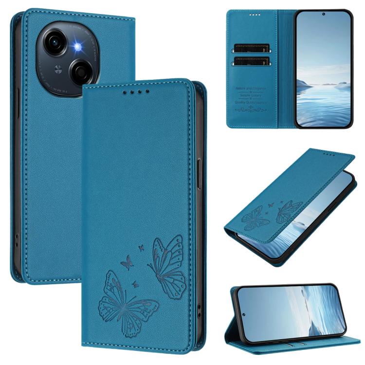 Strong Magnetic Dual Butterfly RFID Vegan Leather Phone Case, For Tecno Spark 40 Pro 4G, For Tecno Spark 40 4G, For Tecno Pova 7 Ultra 5G, For Tecno Pop 9 4G / Spark Go 1 / Spark Go 1S, For Tecno Camon 40 Pro 4G, For Tecno Camon 40 Premier             ...