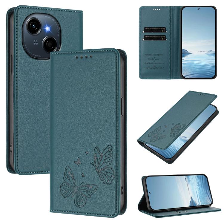 Strong Magnetic Dual Butterfly RFID Vegan Leather Phone Case, For Tecno Spark 40 Pro 4G, For Tecno Spark 40 4G, For Tecno Pova 7 Ultra 5G, For Tecno Pop 9 4G / Spark Go 1 / Spark Go 1S, For Tecno Camon 40 Pro 4G, For Tecno Camon 40 Premier             ...