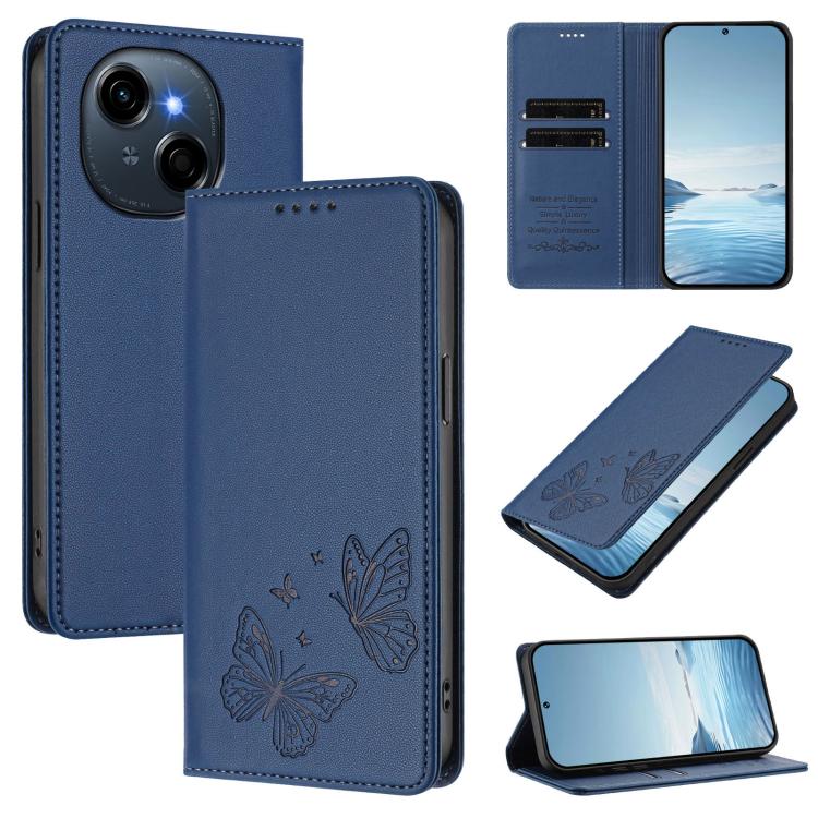 Strong Magnetic Dual Butterfly RFID Vegan Leather Phone Case, For Tecno Spark 40 Pro 4G, For Tecno Spark 40 4G, For Tecno Pova 7 Ultra 5G, For Tecno Pop 9 4G / Spark Go 1 / Spark Go 1S, For Tecno Camon 40 Pro 4G, For Tecno Camon 40 Premier             ...