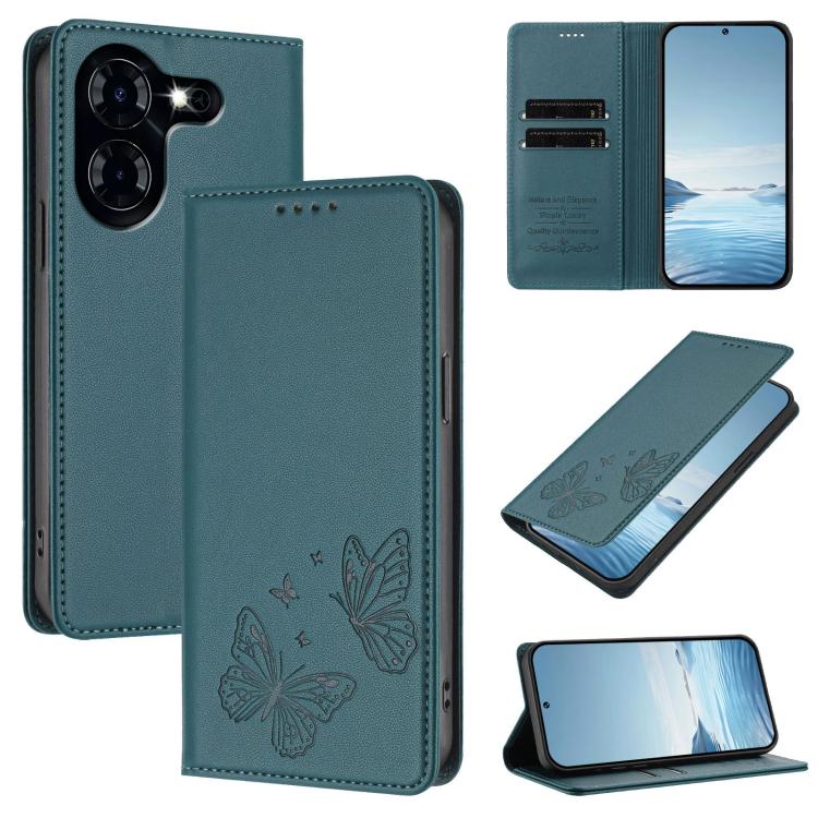 Strong Magnetic Dual Butterfly RFID Vegan Leather Phone Case, For Tecno Pova 6 / Pova 6 Pro, For Tecno Camon 30 Pro, For Tecno Camon 30 4G / Camon 30 5G, For Tecno Spark 20 Pro+, For Tecno Spark 20 / Spark 20C / Spark Go 2024, For Tecno Pova 5 Pro     ...
