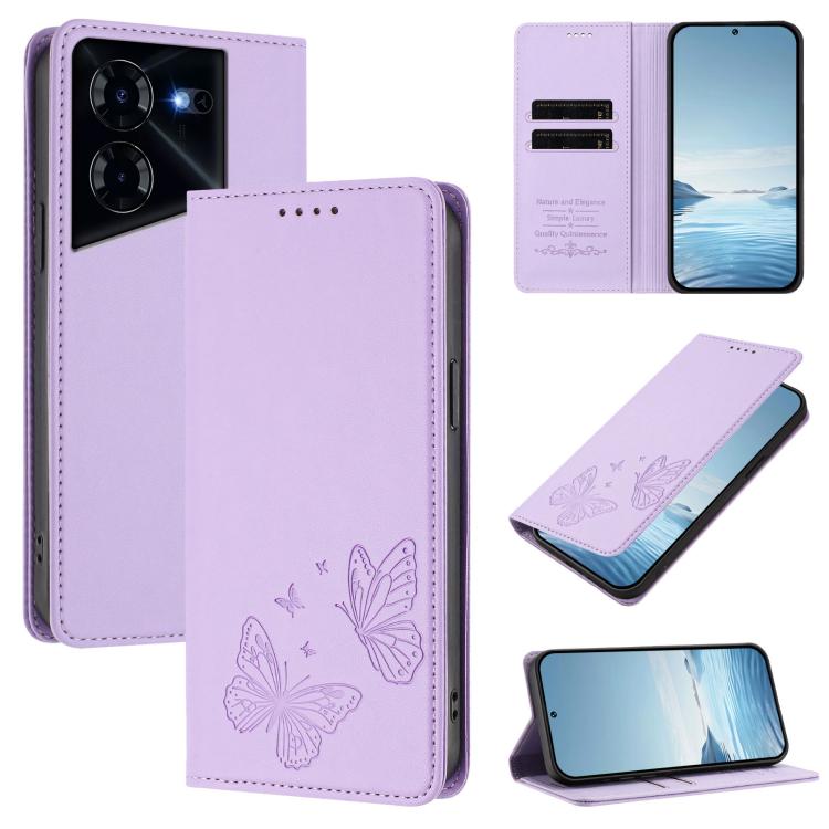 Strong Magnetic Dual Butterfly RFID Vegan Leather Phone Case, For Tecno Pova 6 / Pova 6 Pro, For Tecno Camon 30 Pro, For Tecno Camon 30 4G / Camon 30 5G, For Tecno Spark 20 Pro+, For Tecno Spark 20 / Spark 20C / Spark Go 2024, For Tecno Pova 5 Pro     ...
