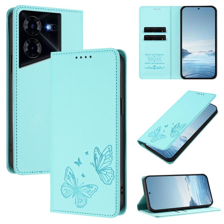 Strong Magnetic Dual Butterfly RFID Vegan Leather Phone Case, For Tecno Pova 6 / Pova 6 Pro, For Tecno Camon 30 Pro, For Tecno Camon 30 4G / Camon 30 5G, For Tecno Spark 20 Pro+, For Tecno Spark 20 / Spark 20C / Spark Go 2024, For Tecno Pova 5 Pro     ...