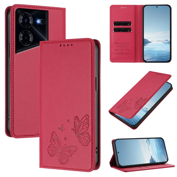 Strong Magnetic Dual Butterfly RFID Vegan Leather Phone Case, For Tecno Pova 6 / Pova 6 Pro, For Tecno Camon 30 Pro, For Tecno Camon 30 4G / Camon 30 5G, For Tecno Spark 20 Pro+, For Tecno Spark 20 / Spark 20C / Spark Go 2024, For Tecno Pova 5 Pro     ...