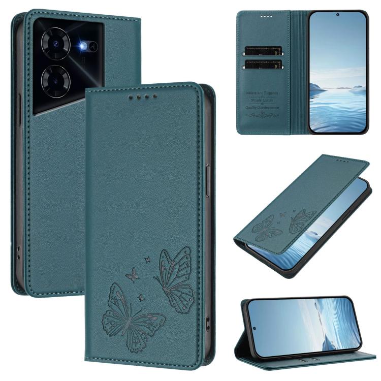 Strong Magnetic Dual Butterfly RFID Vegan Leather Phone Case, For Tecno Pova 6 / Pova 6 Pro, For Tecno Camon 30 Pro, For Tecno Camon 30 4G / Camon 30 5G, For Tecno Spark 20 Pro+, For Tecno Spark 20 / Spark 20C / Spark Go 2024, For Tecno Pova 5 Pro     ...