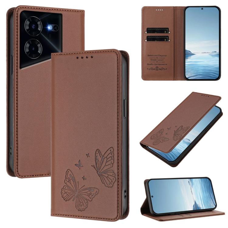 Strong Magnetic Dual Butterfly RFID Vegan Leather Phone Case, For Tecno Pova 6 / Pova 6 Pro, For Tecno Camon 30 Pro, For Tecno Camon 30 4G / Camon 30 5G, For Tecno Spark 20 Pro+, For Tecno Spark 20 / Spark 20C / Spark Go 2024, For Tecno Pova 5 Pro     ...
