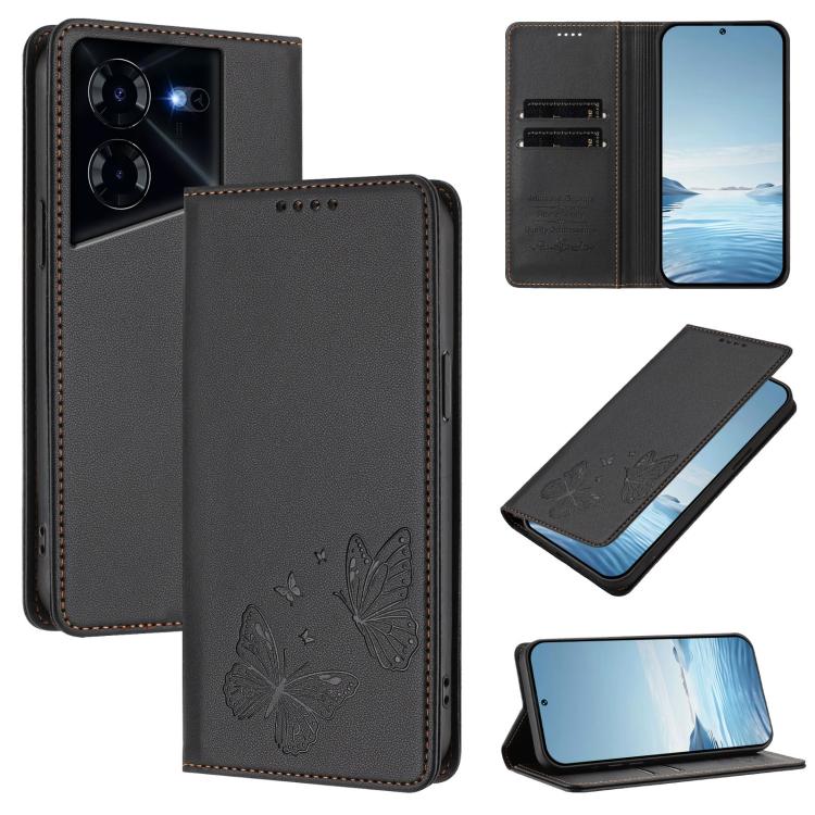 Strong Magnetic Dual Butterfly RFID Vegan Leather Phone Case, For Tecno Pova 6 / Pova 6 Pro, For Tecno Camon 30 Pro, For Tecno Camon 30 4G / Camon 30 5G, For Tecno Spark 20 Pro+, For Tecno Spark 20 / Spark 20C / Spark Go 2024, For Tecno Pova 5 Pro     ...