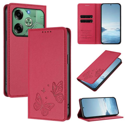Strong Magnetic Dual Butterfly RFID Vegan Leather Phone Case, For Tecno Spark 30 5G / Pova 6 Neo 5G, For Tecno Pova 6 Neo 5G / Spark 30 5G, For Tecno Spark 30 Pro, For Tecno Spark 30 4G, For Tecno Spark 30C, For Tecno Spark 20 Pro 5G                   ...