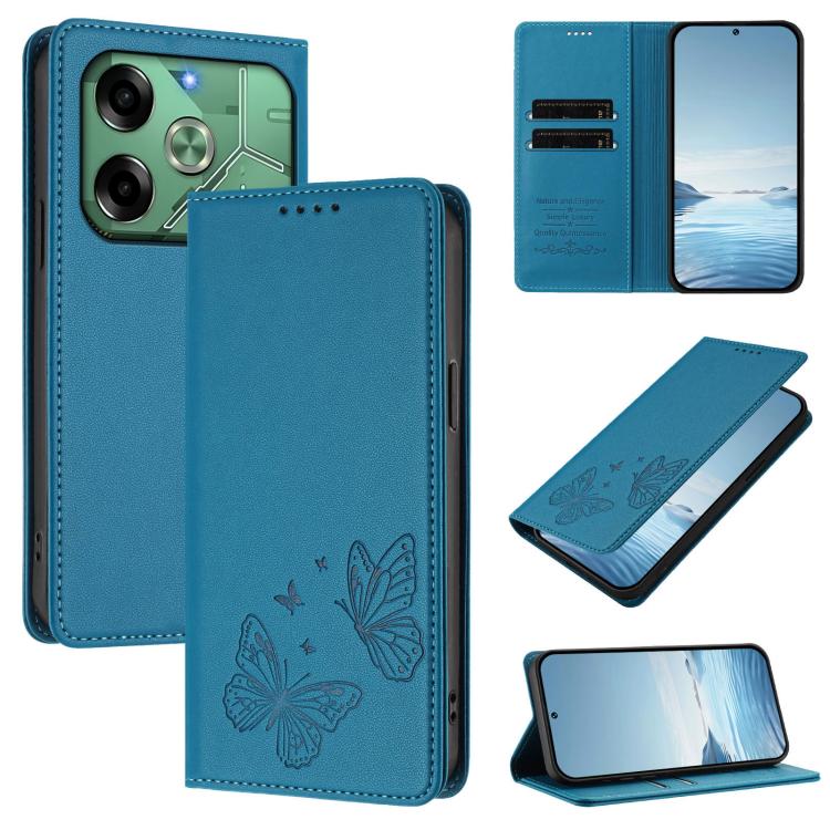 Strong Magnetic Dual Butterfly RFID Vegan Leather Phone Case, For Tecno Spark 30 5G / Pova 6 Neo 5G, For Tecno Pova 6 Neo 5G / Spark 30 5G, For Tecno Spark 30 Pro, For Tecno Spark 30 4G, For Tecno Spark 30C, For Tecno Spark 20 Pro 5G                   ...