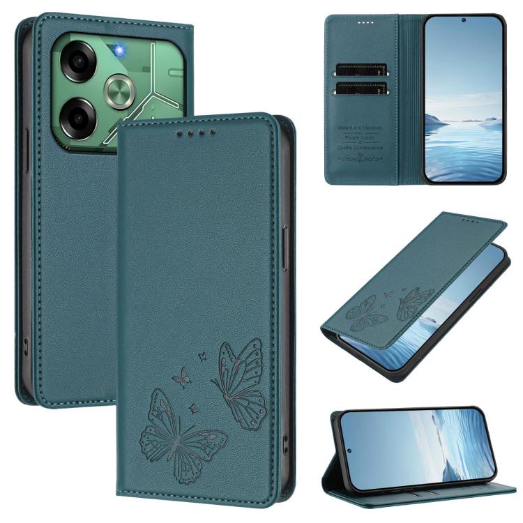 Strong Magnetic Dual Butterfly RFID Vegan Leather Phone Case, For Tecno Spark 30 5G / Pova 6 Neo 5G, For Tecno Pova 6 Neo 5G / Spark 30 5G, For Tecno Spark 30 Pro, For Tecno Spark 30 4G, For Tecno Spark 30C, For Tecno Spark 20 Pro 5G                   ...
