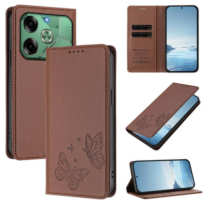 Strong Magnetic Dual Butterfly RFID Vegan Leather Phone Case, For Tecno Spark 30 5G / Pova 6 Neo 5G, For Tecno Pova 6 Neo 5G / Spark 30 5G, For Tecno Spark 30 Pro, For Tecno Spark 30 4G, For Tecno Spark 30C, For Tecno Spark 20 Pro 5G                   ...