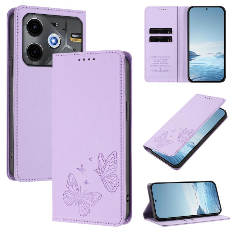 Strong Magnetic Dual Butterfly RFID Vegan Leather Phone Case, For Tecno Spark 30 5G / Pova 6 Neo 5G, For Tecno Pova 6 Neo 5G / Spark 30 5G, For Tecno Spark 30 Pro, For Tecno Spark 30 4G, For Tecno Spark 30C, For Tecno Spark 20 Pro 5G                   ...