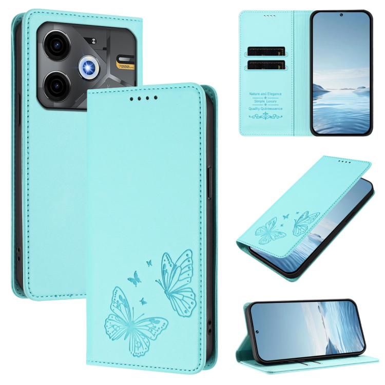 Strong Magnetic Dual Butterfly RFID Vegan Leather Phone Case, For Tecno Spark 30 5G / Pova 6 Neo 5G, For Tecno Pova 6 Neo 5G / Spark 30 5G, For Tecno Spark 30 Pro, For Tecno Spark 30 4G, For Tecno Spark 30C, For Tecno Spark 20 Pro 5G                   ...