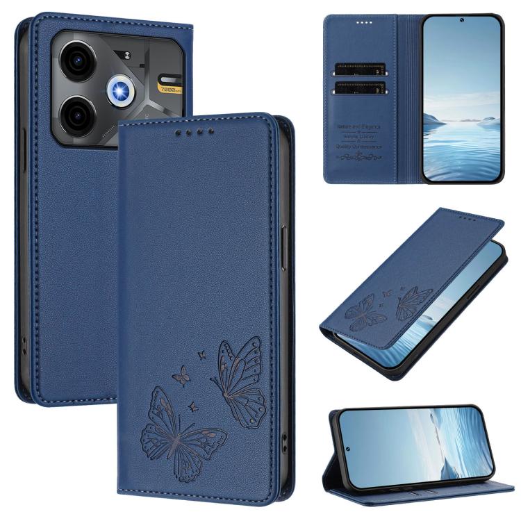 Strong Magnetic Dual Butterfly RFID Vegan Leather Phone Case, For Tecno Spark 30 5G / Pova 6 Neo 5G, For Tecno Pova 6 Neo 5G / Spark 30 5G, For Tecno Spark 30 Pro, For Tecno Spark 30 4G, For Tecno Spark 30C, For Tecno Spark 20 Pro 5G                   ...