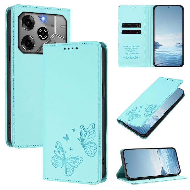 Strong Magnetic Dual Butterfly RFID Vegan Leather Phone Case, For Tecno Pova 6 / Pova 6 Pro, For Tecno Camon 30 Pro, For Tecno Camon 30 4G / Camon 30 5G, For Tecno Spark 20 Pro+, For Tecno Spark 20 / Spark 20C / Spark Go 2024, For Tecno Pova 5 Pro     ...