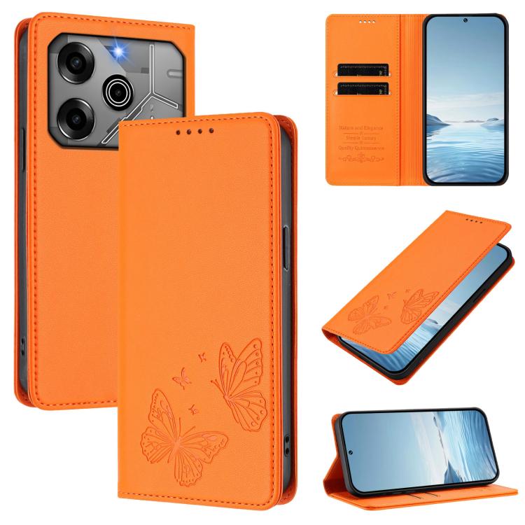 Strong Magnetic Dual Butterfly RFID Vegan Leather Phone Case, For Tecno Pova 6 / Pova 6 Pro, For Tecno Camon 30 Pro, For Tecno Camon 30 4G / Camon 30 5G, For Tecno Spark 20 Pro+, For Tecno Spark 20 / Spark 20C / Spark Go 2024, For Tecno Pova 5 Pro     ...